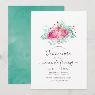 Invitation Quinceañera rose et menthe