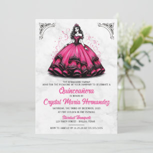 Invitation Quinceañera rose et noire