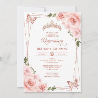 Invitation Quinceañera Rose et Or Rose