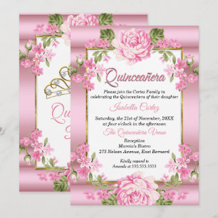 Invitation Quinceanera Rose Fleur Country Pretty Or