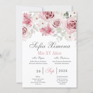 Invitation Quinceañera rose Floral