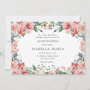 Invitation Quinceañera rose floral élégant