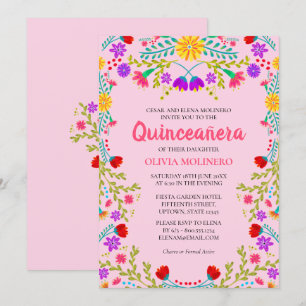 Invitation Quinceanera rose Floral mexicain 15e anniversaire