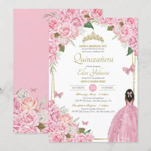 Invitation Quinceanera rose Floral Rose Quince Gown Papillon
