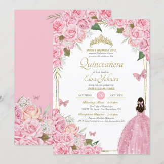 Invitation Quinceanera rose Floral Rose Quince Gown Papillon