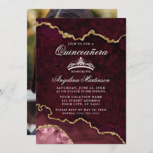 Invitation Quinceanera Rose Gold Marble Agate Géode Photo