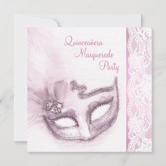 Invitation Quinceanera rose mascarade (Devant)