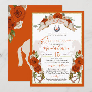 Invitation Quinceanera Rose orange Western Charro