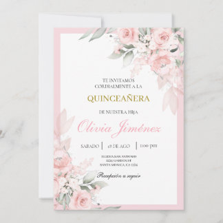 Invitation quinceañera rose pâle