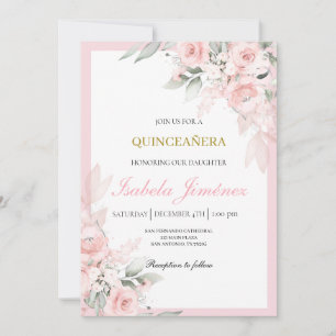 Invitation quinceañera rose pâle