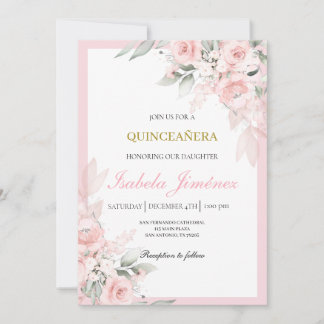 Invitation quinceañera rose pâle