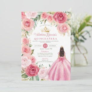 Invitation Quinceañera rose pâle 15 Anos Fleurs Or