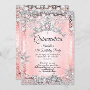 Invitation Quinceanera rose pâle 15e transport d'hiver