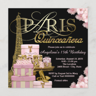Invitation Quinceañera rose Paris