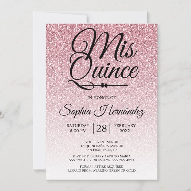 Invitation Quinceañera Rose Parties scintillant rose 15e anni (Devant)