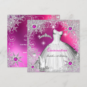 Invitation Quinceanera Rose Perle Argent Hiver Flocon de Neig