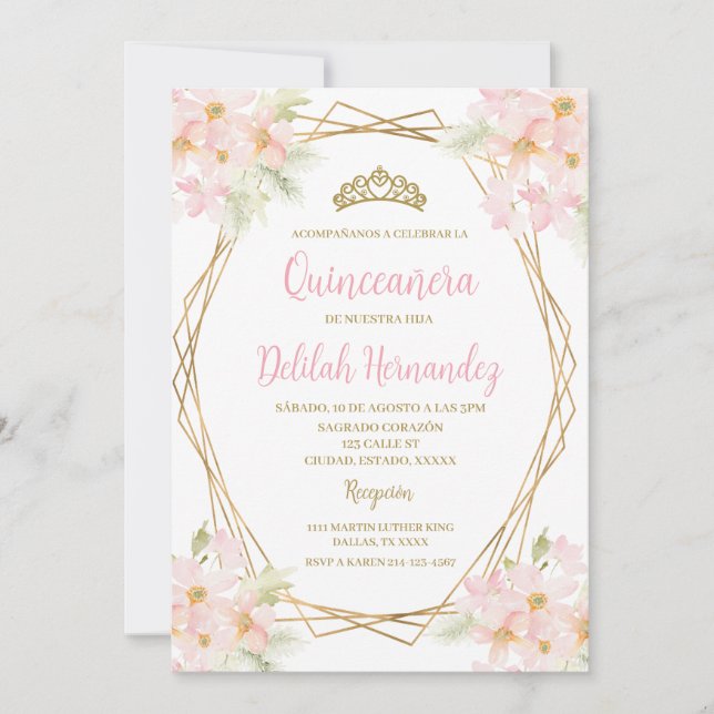 Invitation quinceañera rose rose (Devant)