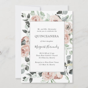 Invitation Quinceanera Rose rose Dusté