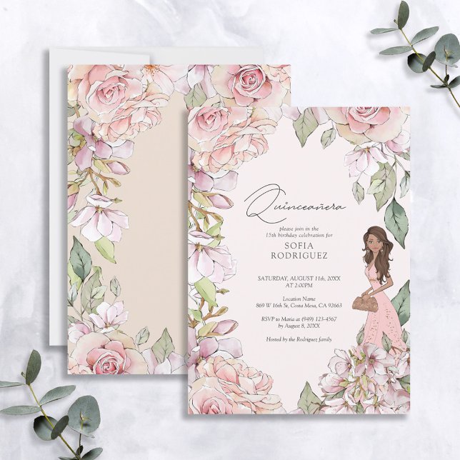 Invitation Quinceañera rose rose pâle 15e anniversaire (Créateur téléchargé)