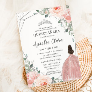 Invitation Quinceañera Rose rose pâle Floral Mis Quince Anos
