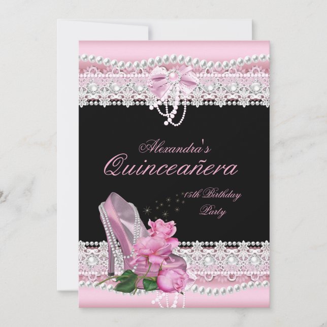 Invitation Quinceanera Rose Rose Rose Rose Rose Haut talon 3 (Devant)