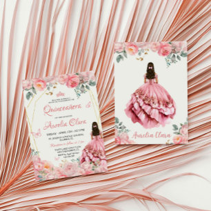 Invitation Quinceañera rose rose rose rose rose papillon flor