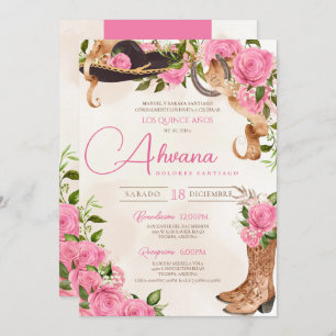 Invitation Quinceanera rose Roses Vintage Charro Ouest