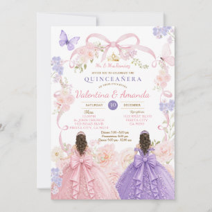 Invitation Quinceañera Rose Twin Rose Pourpre
