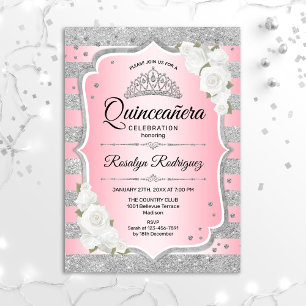 Invitation Quinceanera rose vif