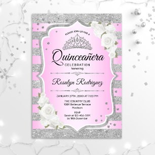 Invitation Quinceanera rose violet argenté