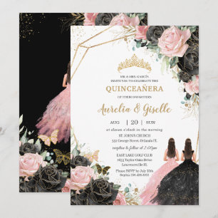 Invitation Quinceañera Roses roses noires Floral Princess Twi