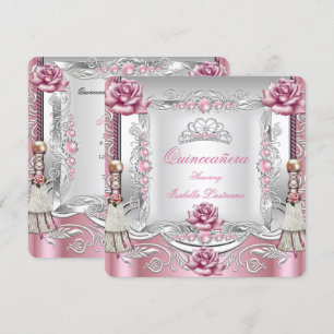 Invitation QUINCEANERA Roses roses Tassels Pompons Couronne a