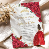 Quinceañera Roses rouges Floral Gold Princess Crow