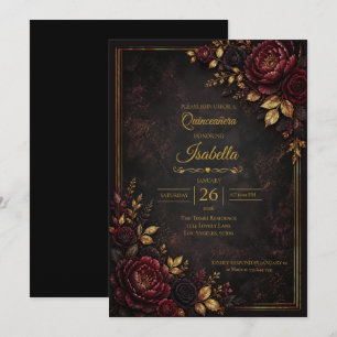 Invitation Quinceañera roses rouges gothiques