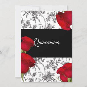 Invitation Quinceanera, Roses Rouges, Personnalisé