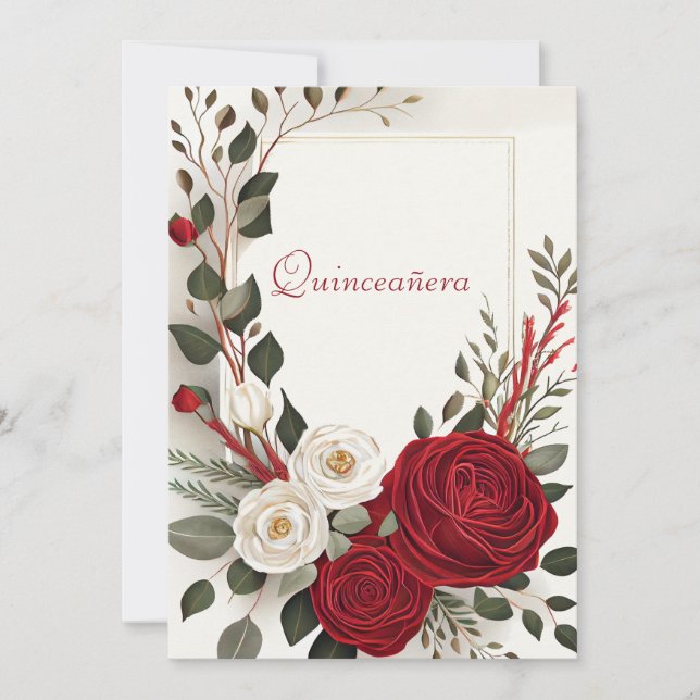 Invitation Quinceanera, Roses rouges Sweet sixteen (Devant)