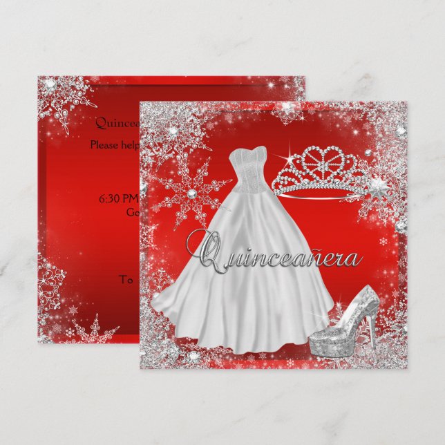 Invitation Quinceanera rouge 15ème Elite Élégante fête d'anni (Devant / Derrière)