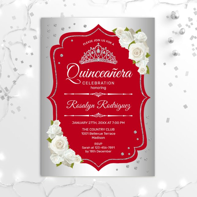 Invitation Quinceanera - Rouge argenté (Créateur téléchargé)