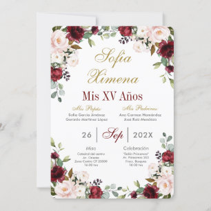 Invitation Quinceanera rouge de Bourgogne