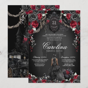 Invitation Quinceanera rouge et noire Halloween Princesse got