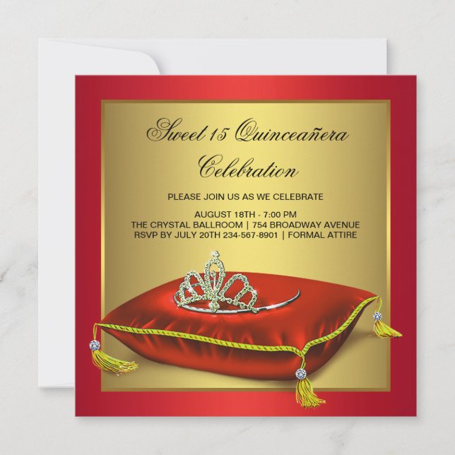 Invitation Quinceanera rouge et or (Devant)