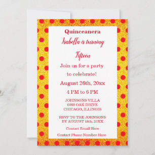 Invitation Quinceanera Rouge Floral Gold Parties scintillant 