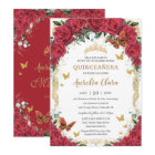 Quinceañera Rouge Floral Vintage Papillons en or