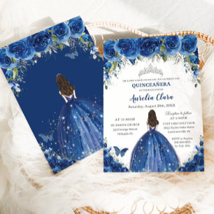 Invitation Quinceañera Royal Blue Floral Princesse Anniversai