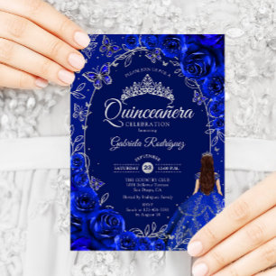 Invitation Quinceanera Royal Blue Silver