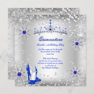 Invitation Quinceanera Royal Blue Silver Winter Wonderland