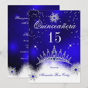 Invitation Quinceanera Royal Blue Snowflake 15e anniversaire