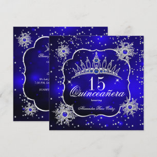 Invitation Quinceanera Royal Blue Snowflake Tiara 15ème Parti
