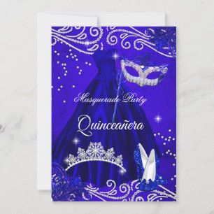 Invitation Quinceanera Royal Masquerade Robe Bleue Talons