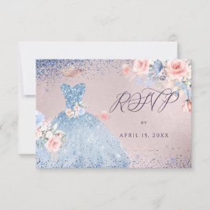Invitation Quinceanera RSVP Dusty Blue Parties scintillant Go